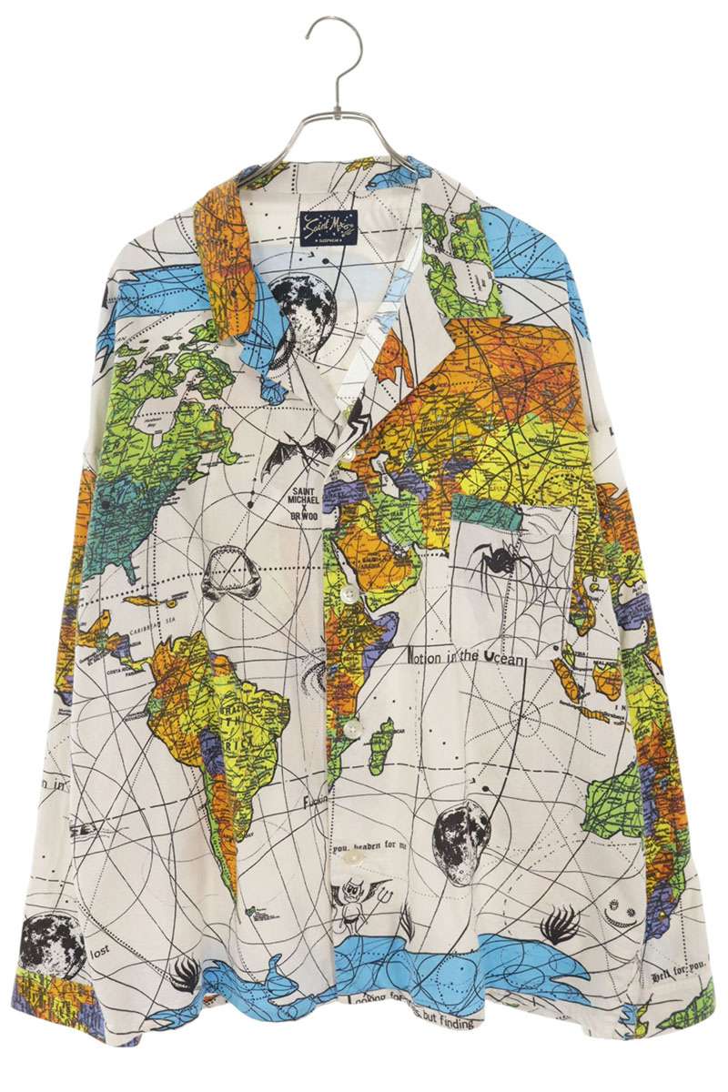 SAINT MICHAEL 23SS World Map Pajama Long Sleeve Shirt Multi Size XL
