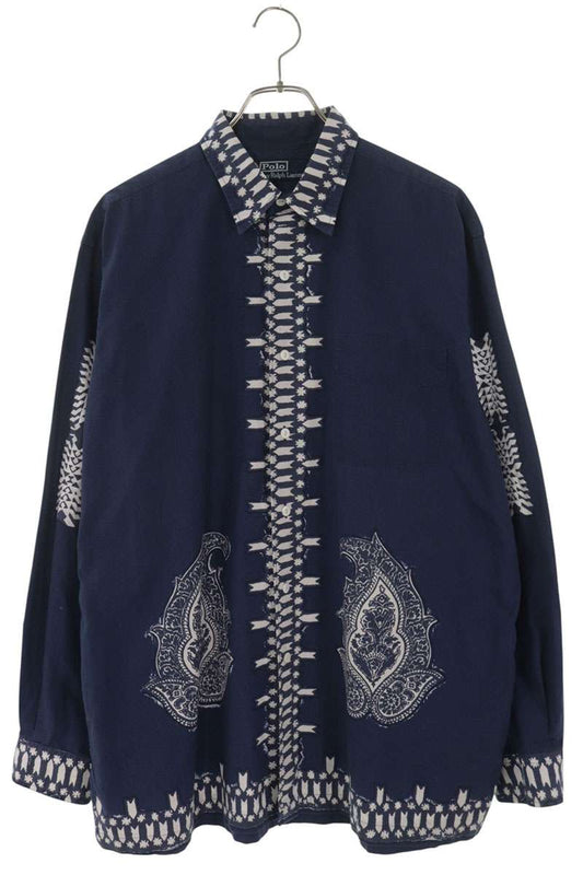 Polo Ralph Lauren Cotton Paisley Long Sleeve Shirt Navy Size L