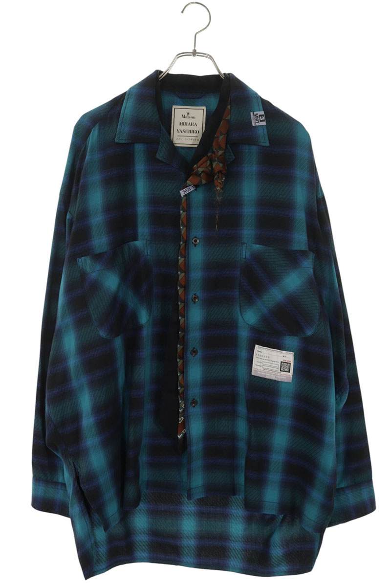 MIHARAYASUHIRO Scarf Tie Check Long Sleeve Shirt Blue Size S