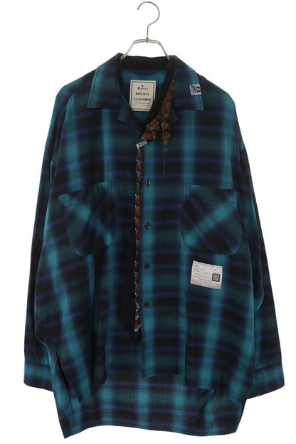 MIHARAYASUHIRO Scarf Tie Check Long Sleeve Shirt Blue Size S