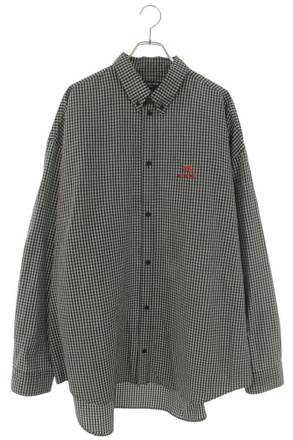 BALENCIAGA Sporty B Check Oversized Long Sleeve Shirt Black Size L