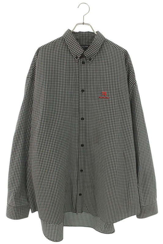 BALENCIAGA Sporty B Check Oversized Long Sleeve Shirt Black Size L