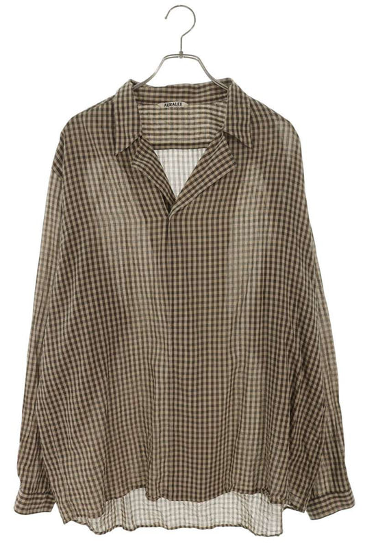 AURALEE 25SS Cotton Check Pullover Shirt Brown Size XXL