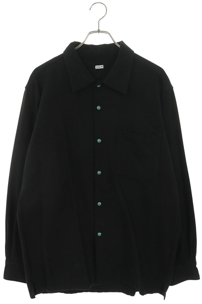 SEQUEL Cotton Long Sleeve Shirt Black Blue Size L
