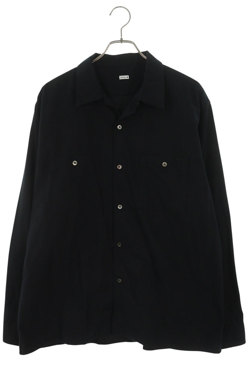 SEQUEL Open Collar Cotton Long Sleeve Shirt Black Size L