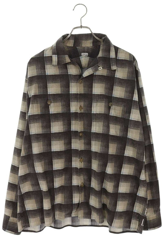 SEQUEL 25AW Logo Print Check Long Sleeve Shirt Charcoal Gray Size L