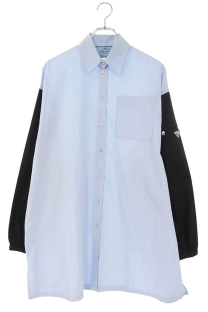 PRADA RE-NYLON Triangle Plate Long Sleeve Shirt Light Blue Size XXS