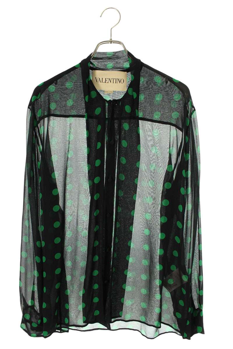 VALENTINO Polka Dot Silk Ribbon Long Sleeve Shirt Multi Size XS