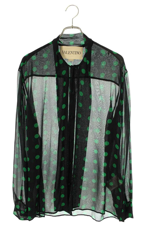 VALENTINO Polka Dot Silk Ribbon Long Sleeve Shirt Multi Size XS