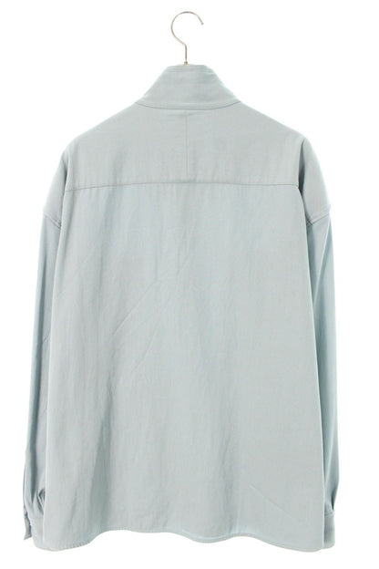 HERMES Zip Detail Wool Blend Long Sleeve Shirt Light Blue Size S