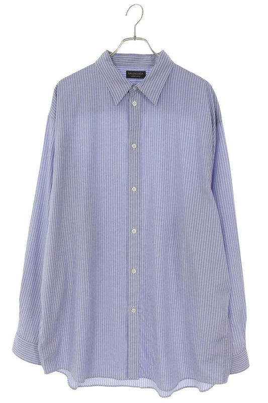 BALENCIAGA Light Blue Stripe Fluid Lyocell Long Sleeve Shirt Size XXS
