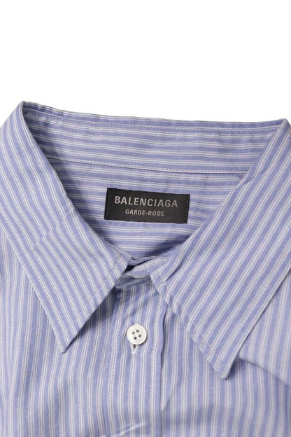 BALENCIAGA Light Blue Stripe Fluid Lyocell Long Sleeve Shirt Size XXS