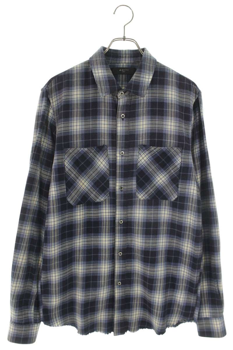 AMIRI Cut-Off Check Cotton Long Sleeve Shirt Blue Size S