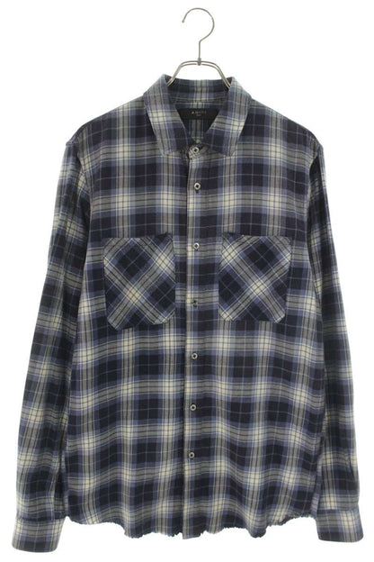 AMIRI Cut-Off Check Cotton Long Sleeve Shirt Blue Size S