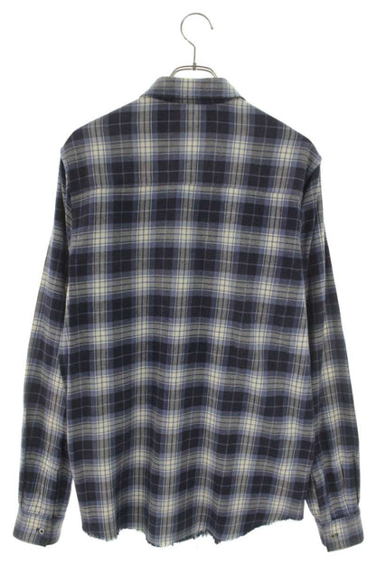 AMIRI Cut-Off Check Cotton Long Sleeve Shirt Blue Size S