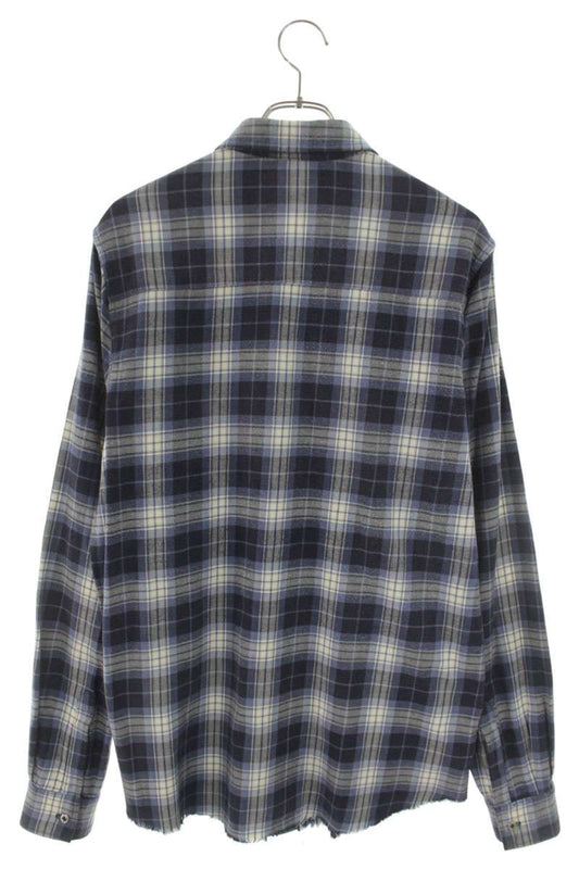 AMIRI Cut-Off Check Cotton Long Sleeve Shirt Blue Size S