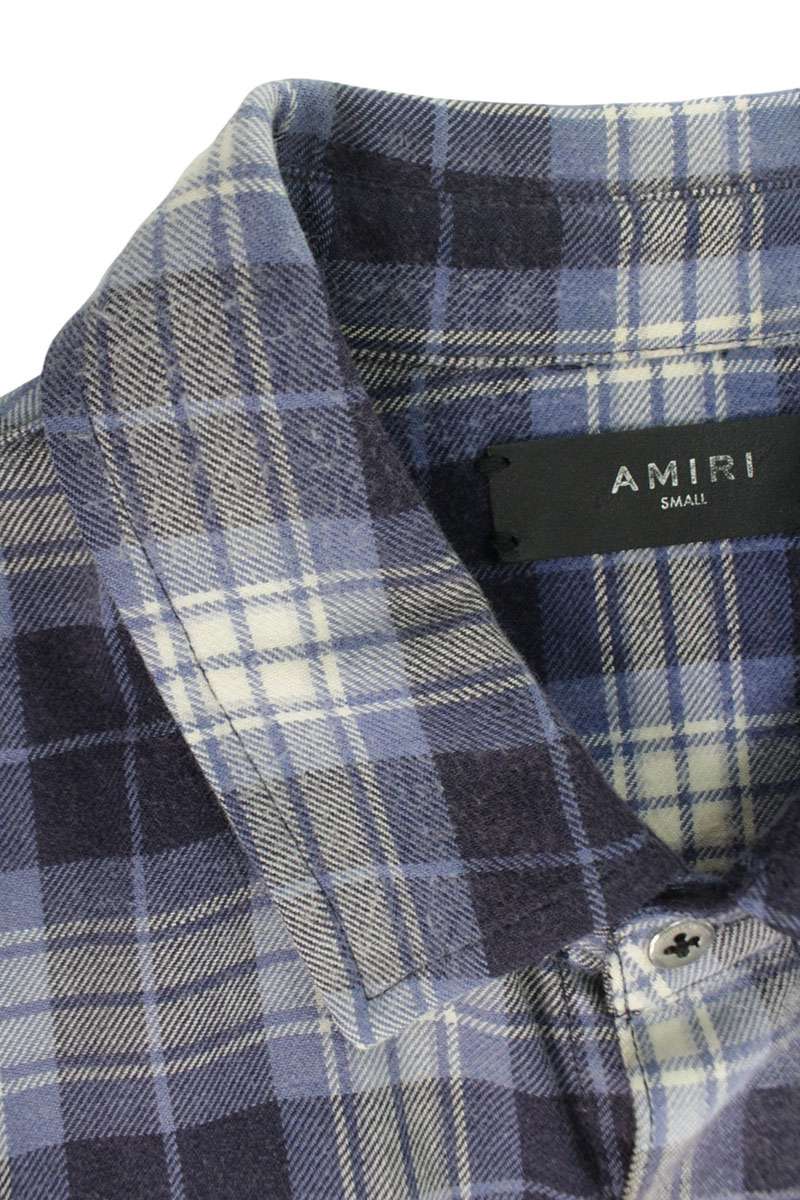 AMIRI Cut-Off Check Cotton Long Sleeve Shirt Blue Size S