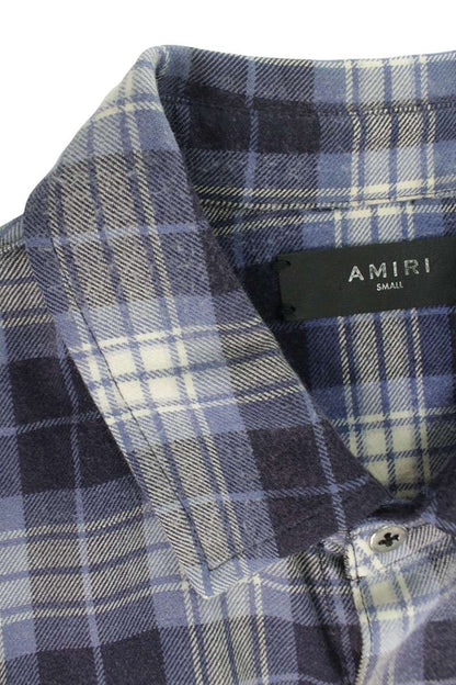 AMIRI Cut-Off Check Cotton Long Sleeve Shirt Blue Size S