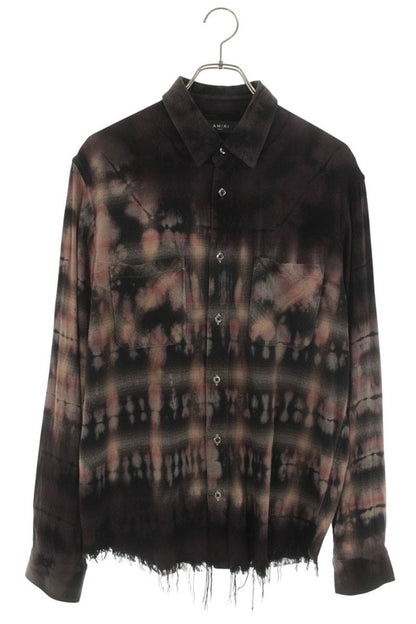 AMIRI Tie-Dye Check Cotton Blend Long Sleeve Shirt Purple Size S