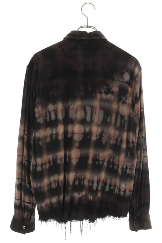 AMIRI Tie-Dye Check Cotton Blend Long Sleeve Shirt Purple Size S