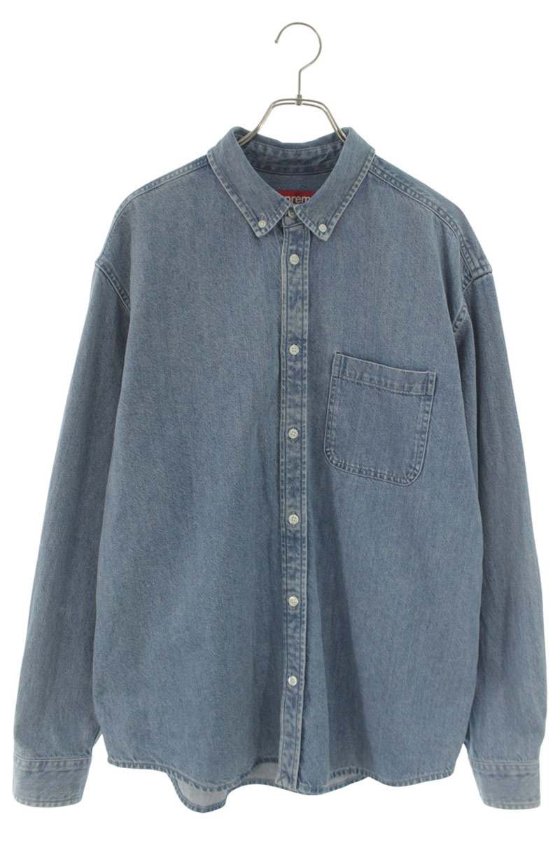SUPREME 25AW Back Applique Denim Long Sleeve Shirt Blue Size L