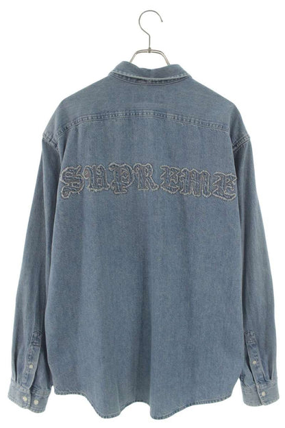 SUPREME 25AW Back Applique Denim Long Sleeve Shirt Blue Size L