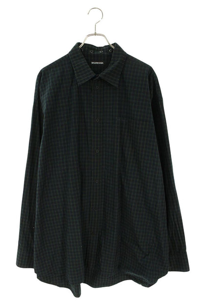 BALENCIAGA Logo Embroidered Snap Check Long Sleeve Shirt Size XXL