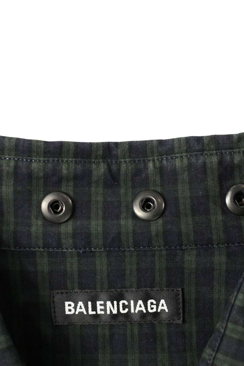 BALENCIAGA Logo Embroidered Snap Check Long Sleeve Shirt Size XXL