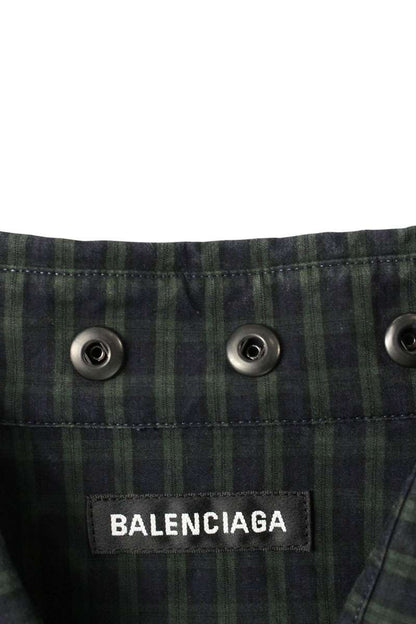BALENCIAGA Logo Embroidered Snap Check Long Sleeve Shirt Size XXL