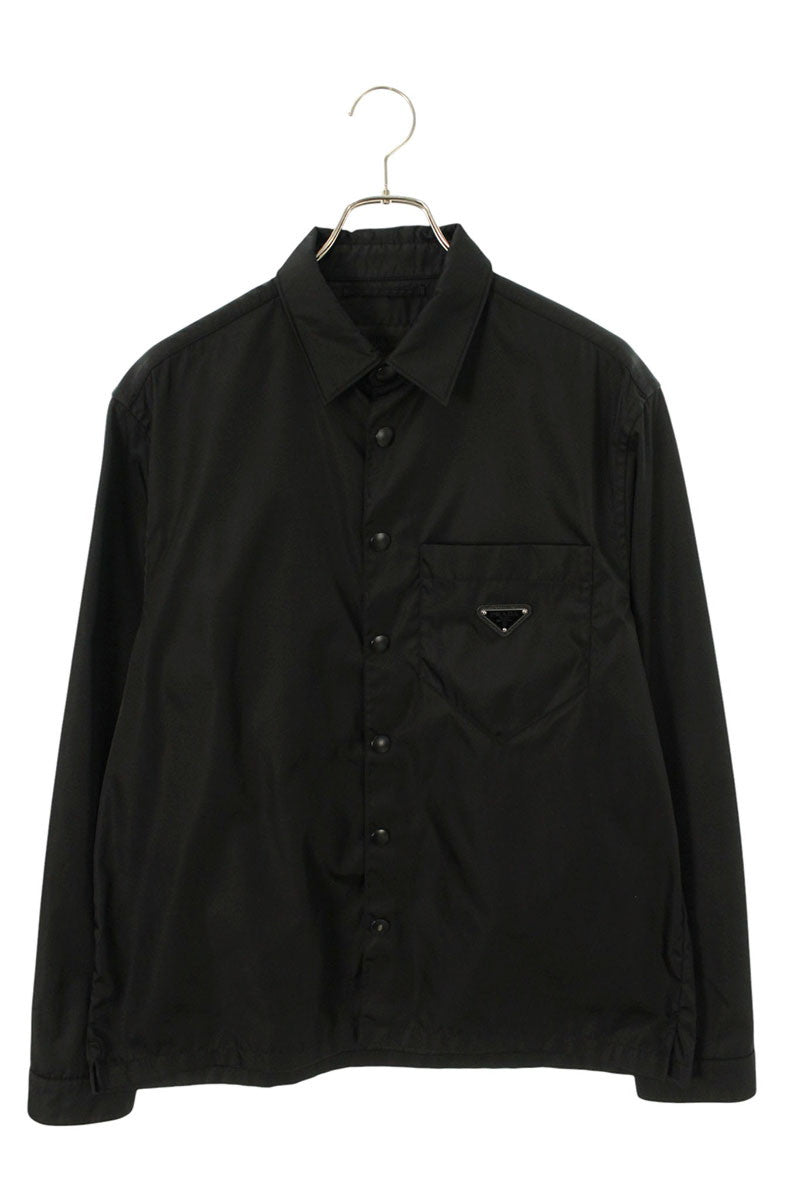 PRADA RE NYLON Triangle Plate Long Sleeve Shirt Black Size M