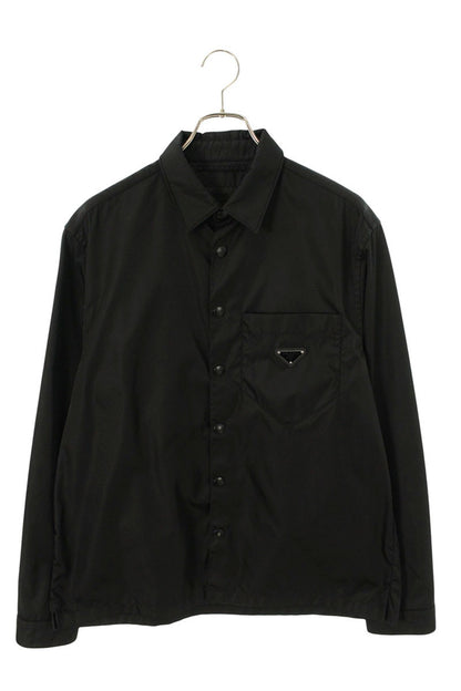 PRADA RE NYLON Triangle Plate Long Sleeve Shirt Black Size M