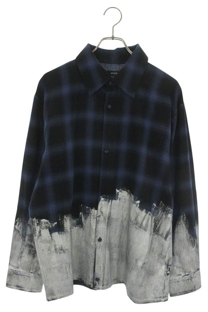 glamb Paint Distressed Plaid Long Sleeve Shirt Cotton Multi Size L