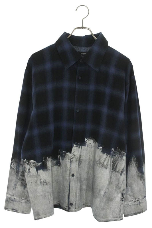 glamb Paint Distressed Plaid Long Sleeve Shirt Cotton Multi Size L