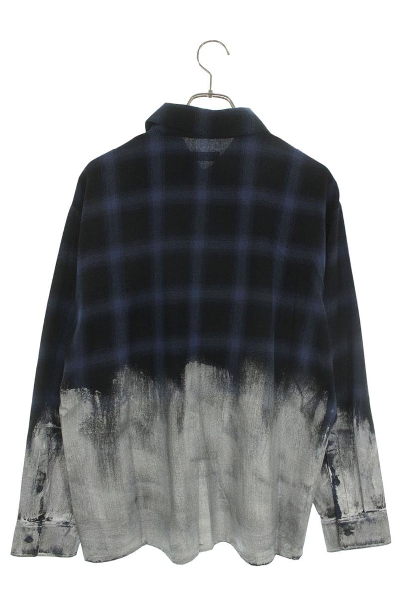 glamb Paint Distressed Plaid Long Sleeve Shirt Cotton Multi Size L