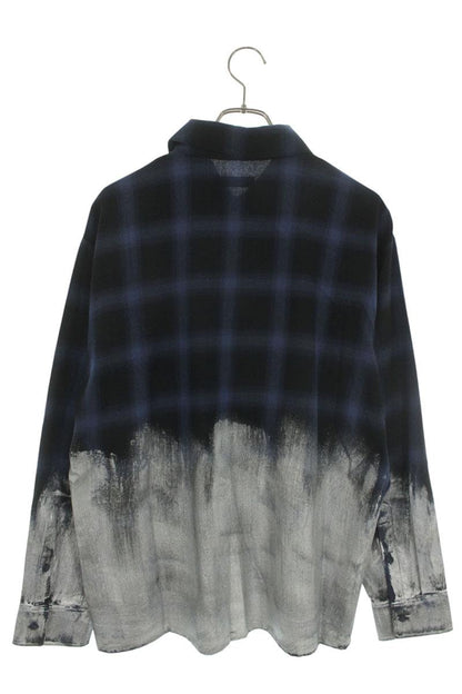 glamb Paint Distressed Plaid Long Sleeve Shirt Cotton Multi Size L