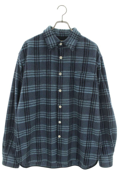 MARNI 23AW Wool Blend Plaid Long Sleeve Shirt Blue Size M