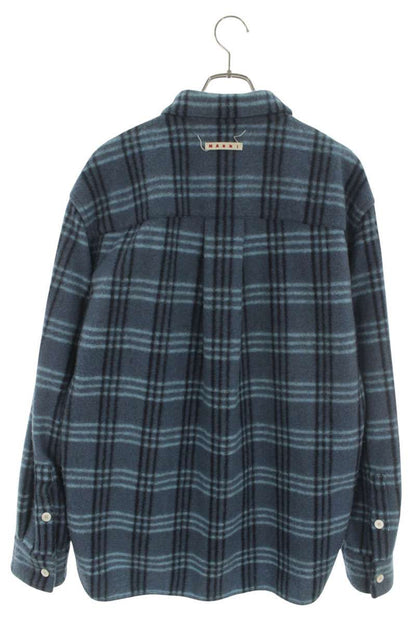 MARNI 23AW Wool Blend Plaid Long Sleeve Shirt Blue Size M