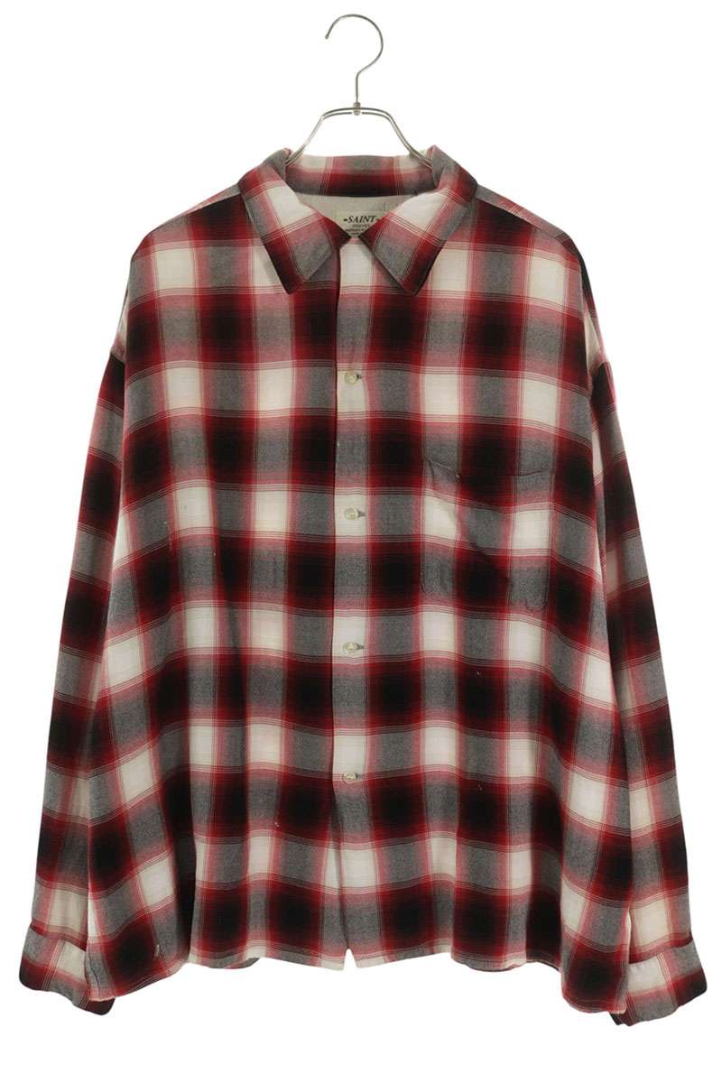 SAINT MICHAEL 26SS Red Ombre Check Rayon Open Collar Size L