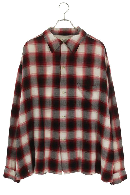 SAINT MICHAEL 26SS Red Ombre Check Rayon Open Collar Size L