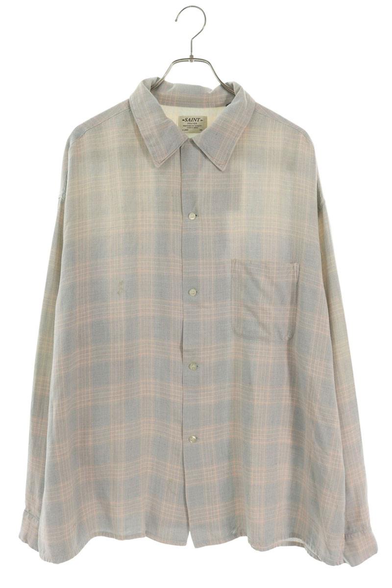 SAINT MICHAEL 26SS Light Blue Ombre Check Rayon Long Sleeve Size XL