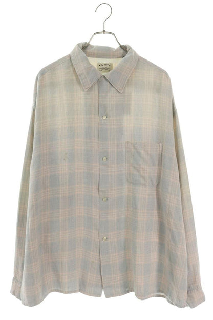 SAINT MICHAEL 26SS Light Blue Ombre Check Rayon Long Sleeve Size XL