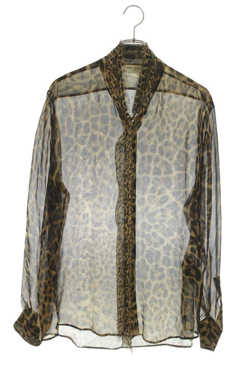 SAINT LAURENT PARIS Silk Leopard Long Sleeve Shirt Size XXL