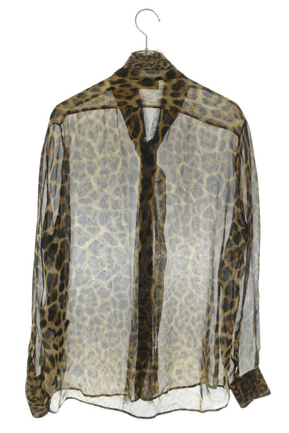 SAINT LAURENT PARIS Silk Leopard Long Sleeve Shirt Size XXL
