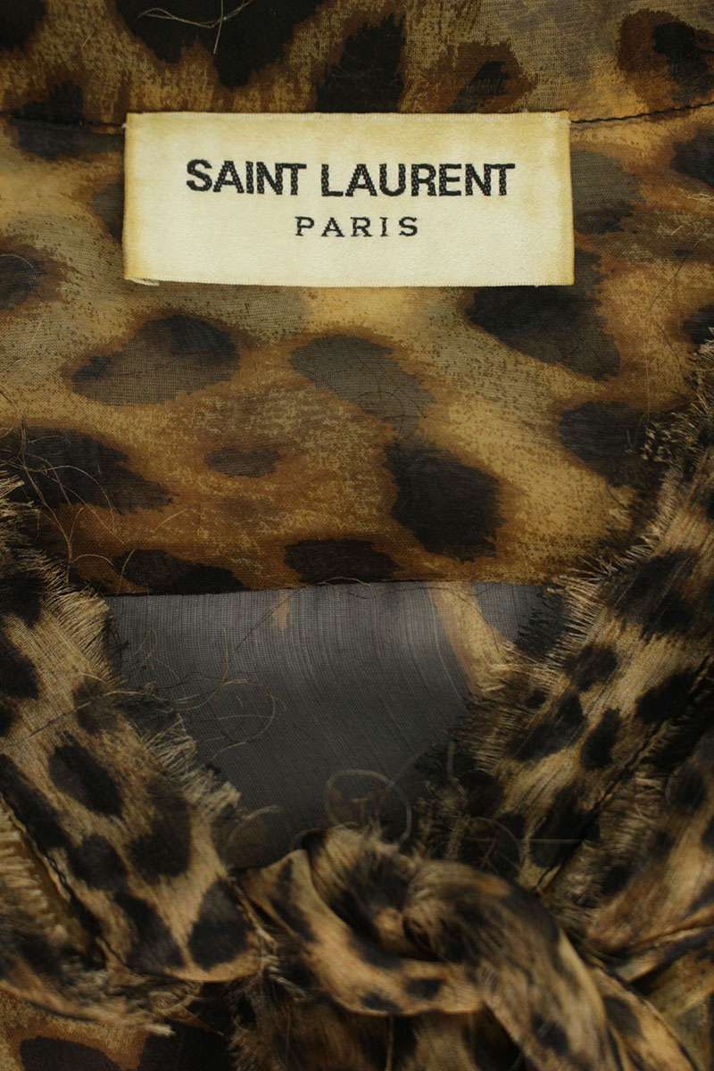 SAINT LAURENT PARIS Silk Leopard Long Sleeve Shirt Size XXL