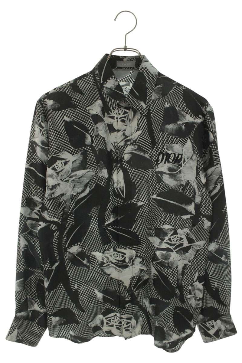 DIOR 20SS Logo Embroidered Silk AOP Long Sleeve Shirt Multi Size XXL