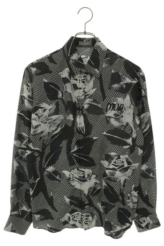 DIOR 20SS Logo Embroidered Silk AOP Long Sleeve Shirt Multi Size XXL