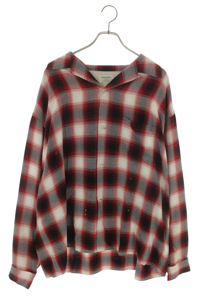 SAINT MICHAEL 26SS Ombre Check Rayon Shirt Red Size L