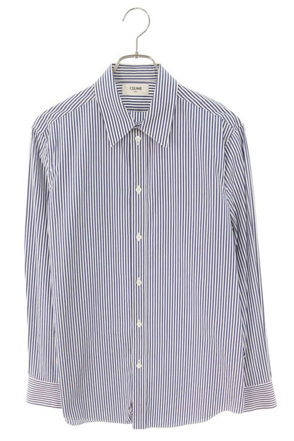 CELINE Cotton Stripe Long Sleeve Shirt Blue/White Size XXL