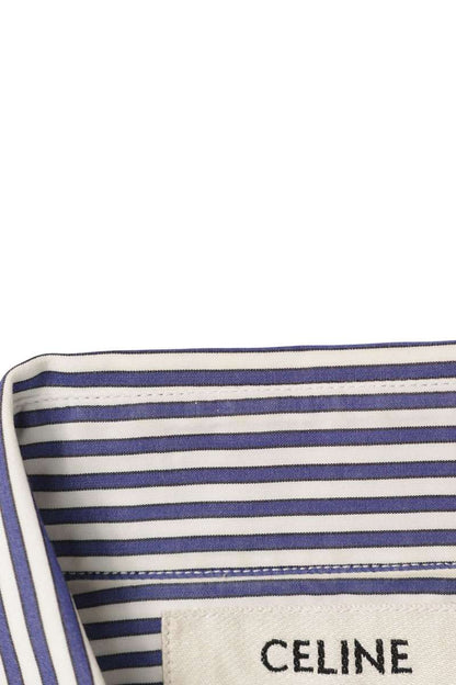 CELINE Cotton Stripe Long Sleeve Shirt Blue/White Size XXL