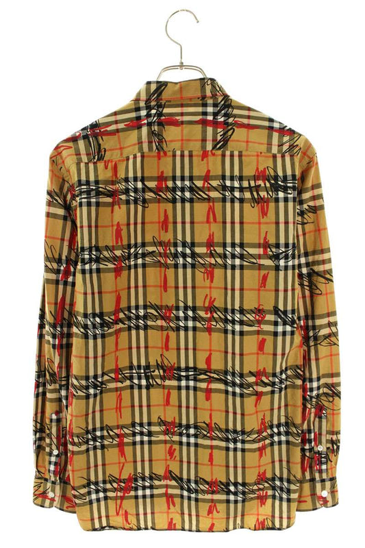 Burberry Scribble Check Cotton Long Sleeve Shirt Brown Size S